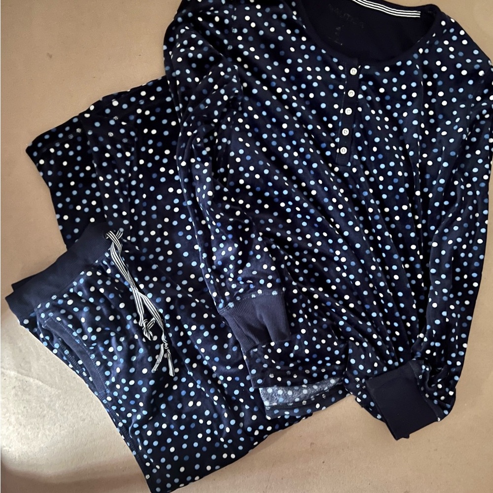 Nautica Blue and White Polka Dot Pajama Set
